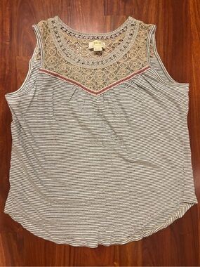 Maeve Anthropologie striped tank with lace & ribbon detail - M